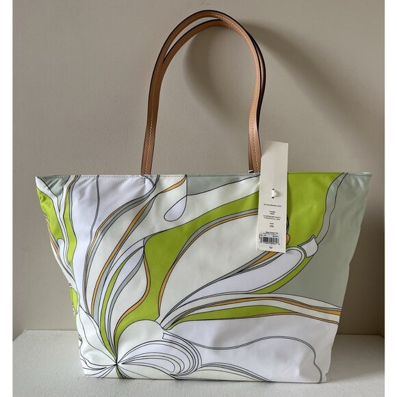 New Tory Burch Twisty Flower Ella Nylon Printed Tote Chartreuse - Picture 3 of 6